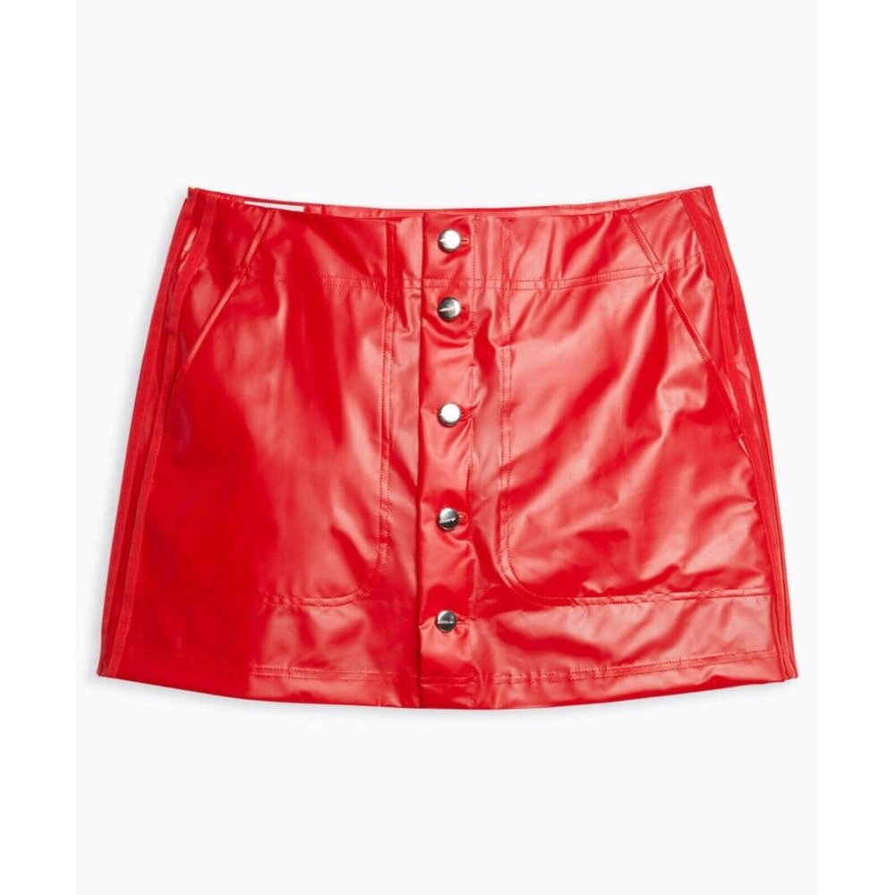 NEW Size XS Adidas x Fiorucci Kiss Red Transparent TPU Mini Skirt Button front